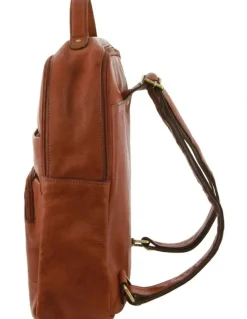PIERRE CARDIN Rustic Leather Business Backpack/Computer Bag in Cognac
