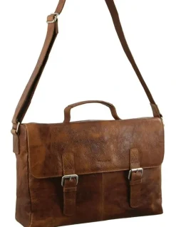 PIERRE CARDIN Rustic Leather Computer Bag in Brown