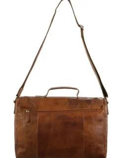 PIERRE CARDIN Rustic Leather Computer Bag in Brown