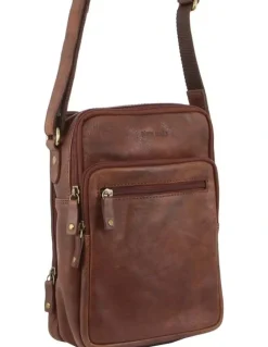 PIERRE CARDIN Rustic Leather Cross-Body Bag in Chocolate