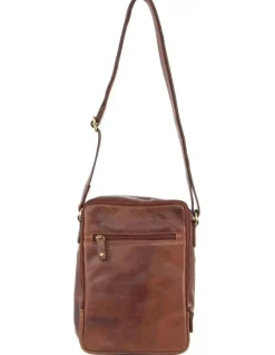 PIERRE CARDIN Rustic Leather Cross-Body Bag in Chocolate