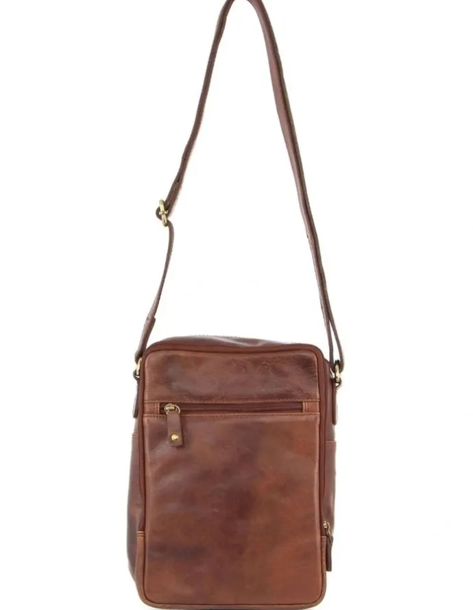 PIERRE CARDIN Rustic Leather Cross-Body Bag in Chocolate
