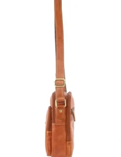 PIERRE CARDIN Rustic Leather Cross-Body Bag in Cognac