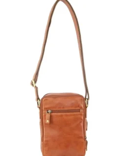 PIERRE CARDIN Rustic Leather Cross-Body Bag in Cognac