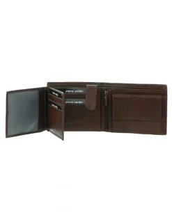 PIERRE CARDIN Rustic Leather Tri-Fold Wallet in Brown