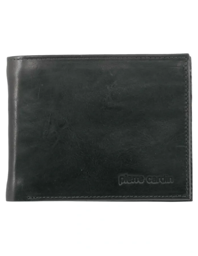 PIERRE CARDIN Rustic Leather Tri-Fold Men's Wallet in Black