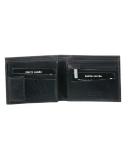 PIERRE CARDIN Rustic Leather Tri-Fold Men's Wallet in Black