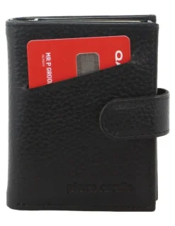 PIERRE CARDIN Leather Smart Slide Card Holder Tab Wallet in Black