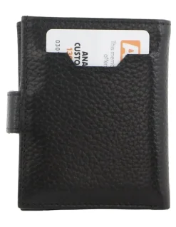 PIERRE CARDIN Leather Smart Slide Card Holder Tab Wallet in Black