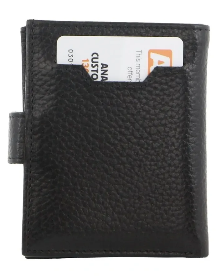 PIERRE CARDIN Leather Smart Slide Card Holder Tab Wallet in Black