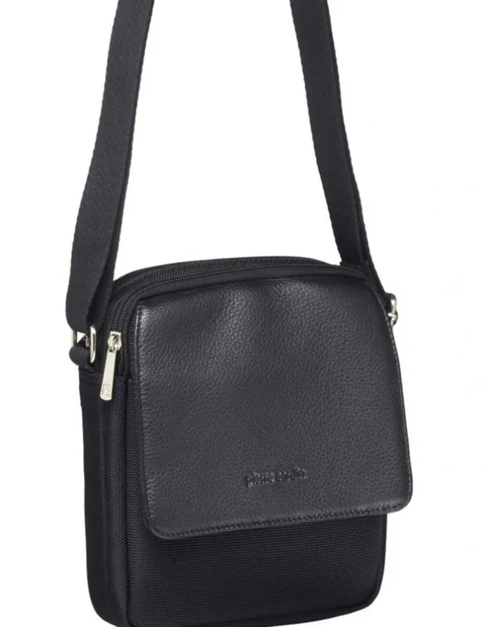 PIERRE CARDIN Nylon With Leather Trim Travel Bag in Black