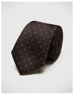 Politix Martin Spot Silk Tie in Chocolate