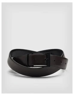 Politix Pebble Grain Leather Dress Belt With Pin Buckle in Black/brown