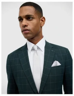 Politix Sebastian Windowpane Check Tailored Jacket in Khaki Windowpane