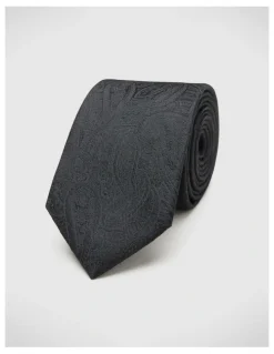 Politix Silk Paisley Jacquard Tie in Black