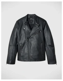 Politix Danny Faux Leather Biker Jacket in Black