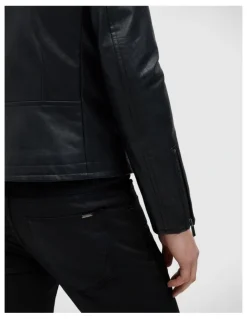 Politix Danny Faux Leather Biker Jacket in Black