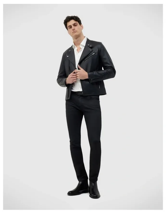 Politix Danny Faux Leather Biker Jacket in Black