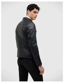 Politix Danny Faux Leather Biker Jacket in Black