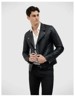 Politix Danny Faux Leather Biker Jacket in Black