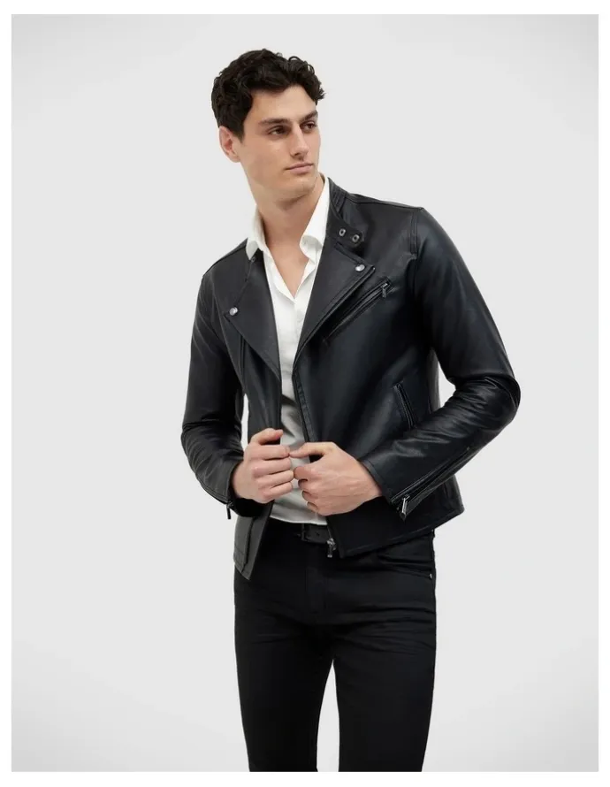 Politix Danny Faux Leather Biker Jacket in Black