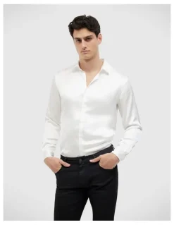 Politix Freddie Faux Silk Shirt in White