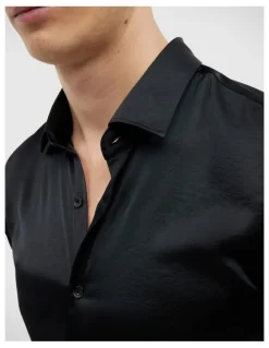 Politix Freddie Faux Silk Shirt in Black