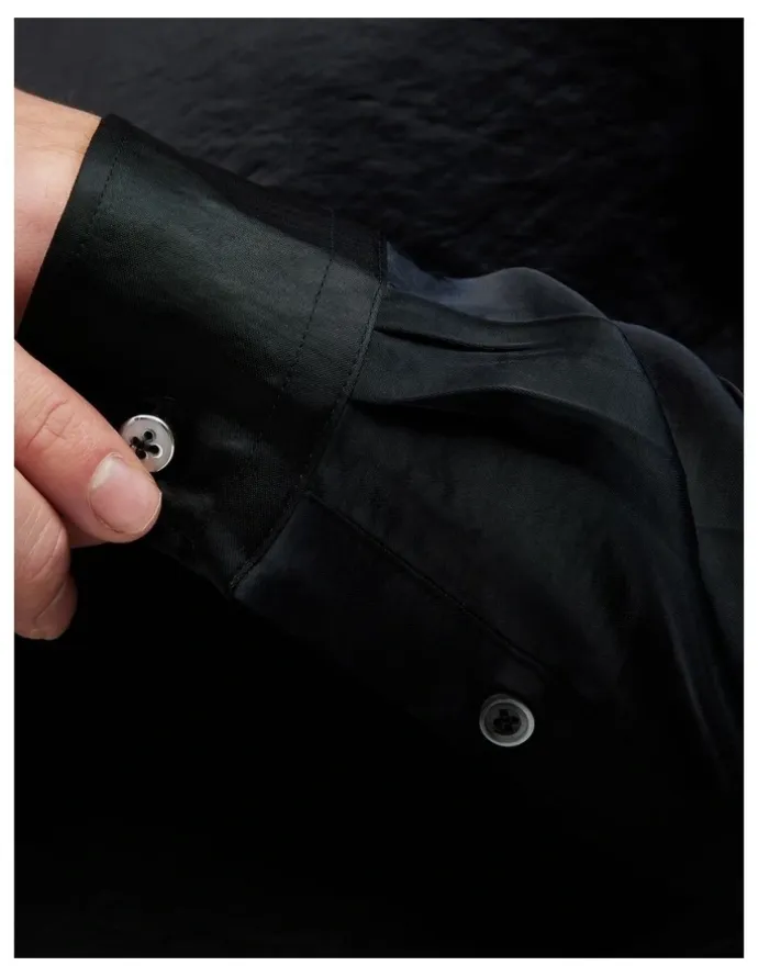 Politix Freddie Faux Silk Shirt in Black