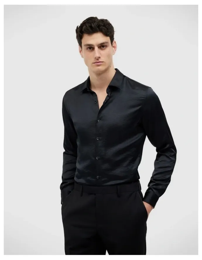 Politix Freddie Faux Silk Shirt in Black