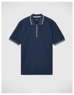 Politix Morgan Textured Zip-up Polo in Navy