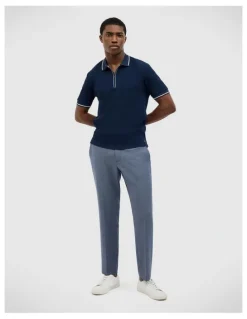 Politix Morgan Textured Zip-up Polo in Navy