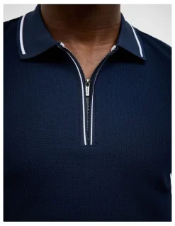 Politix Morgan Textured Zip-up Polo in Navy