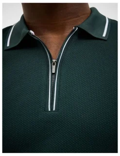 Politix Morgan Textured Zip-up Polo in Deep Forest