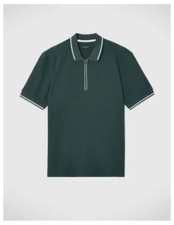 Politix Morgan Textured Zip-up Polo in Deep Forest