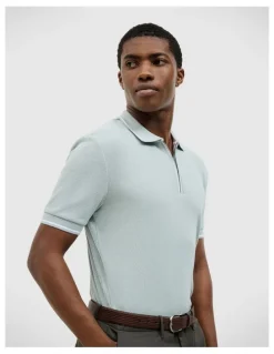 Politix Morgan Textured Zip-up Polo in Sage