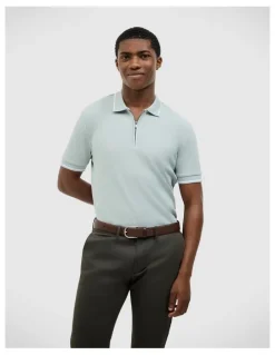 Politix Morgan Textured Zip-up Polo in Sage
