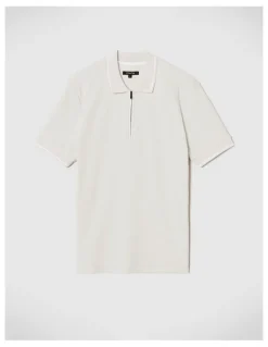 Politix Morgan Textured Zip-up Polo in Bone