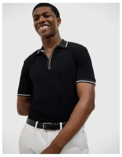 Politix Morgan Textured Zip-up Polo in Black