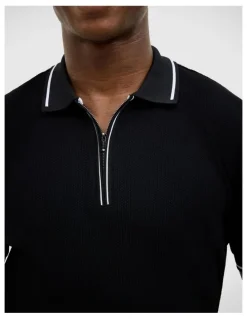 Politix Morgan Textured Zip-up Polo in Black