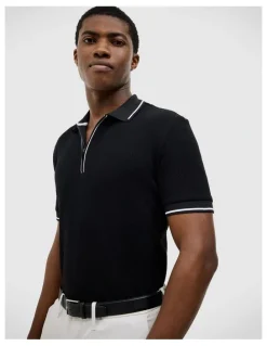 Politix Morgan Textured Zip-up Polo in Black