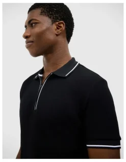 Politix Morgan Textured Zip-up Polo in Black