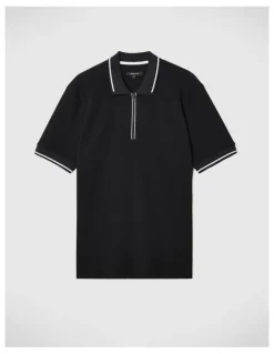 Politix Morgan Textured Zip-up Polo in Black