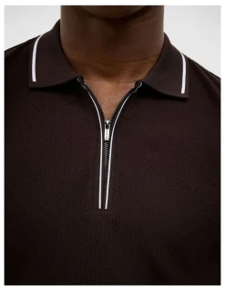 Politix Morgan Textured Zip-up Polo in Chocolate
