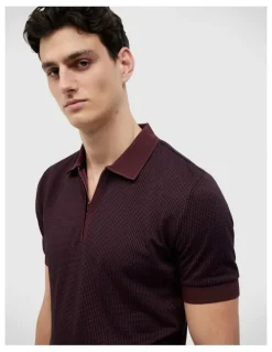 Politix Murray Zip-up Polo in Burgundy