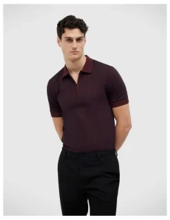 Politix Murray Zip-up Polo in Burgundy