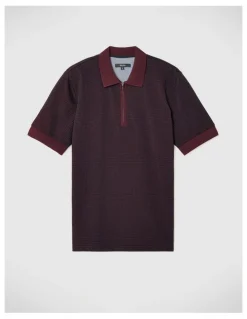 Politix Murray Zip-up Polo in Burgundy