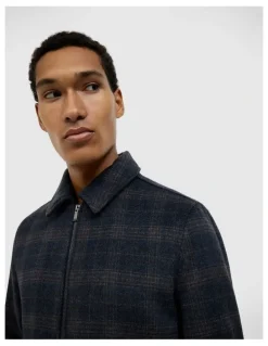 Politix Stevie Wool Blend Check Jacket in Navy