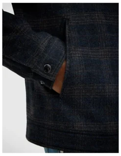 Politix Stevie Wool Blend Check Jacket in Navy