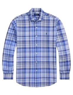Polo Ralph Lauren Custom Fit Plaid Oxford Shirt in Blue