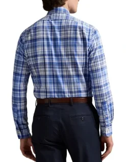 Polo Ralph Lauren Custom Fit Plaid Oxford Shirt in Blue